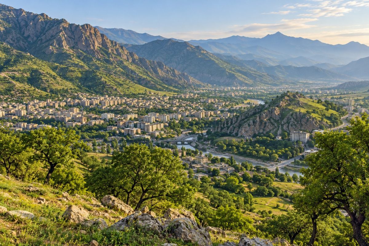 نمای شهر ایلام در میان کوه‌های زاگرس